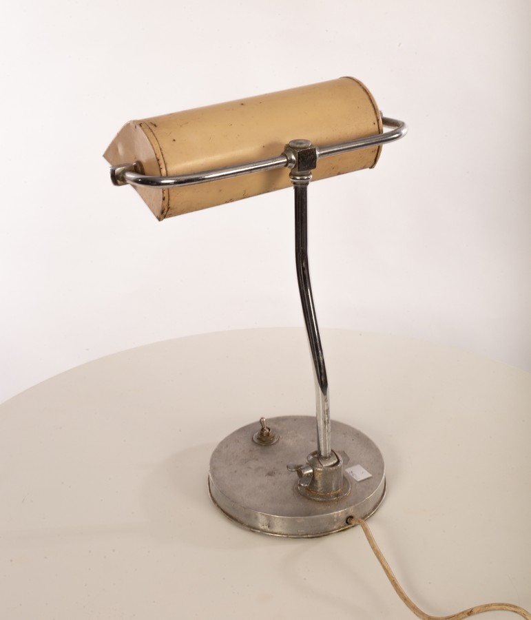 A metal desk lamp, the adjustable shade on stainless steel arm on an aluminium clad plinth base, - Image 2 of 2