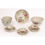 Three famille rose tea bowls and saucers, Qing dynasty, Qianlong Period,
