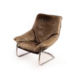 An Italian tubular chrome framed chair with leather buttoned seat and back cushion,