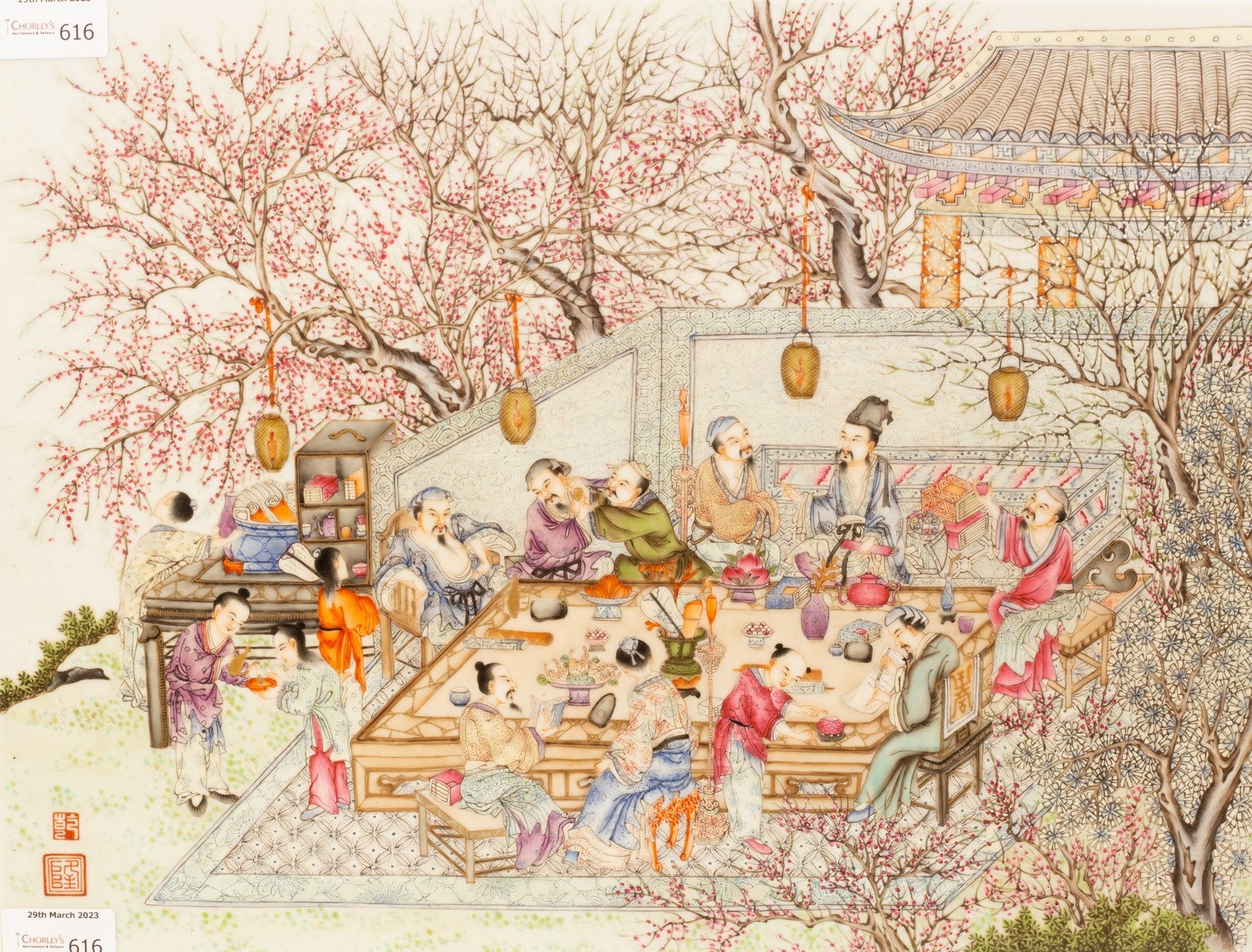 A Chinese famille rose porcelain plaque, Qianlong mark,