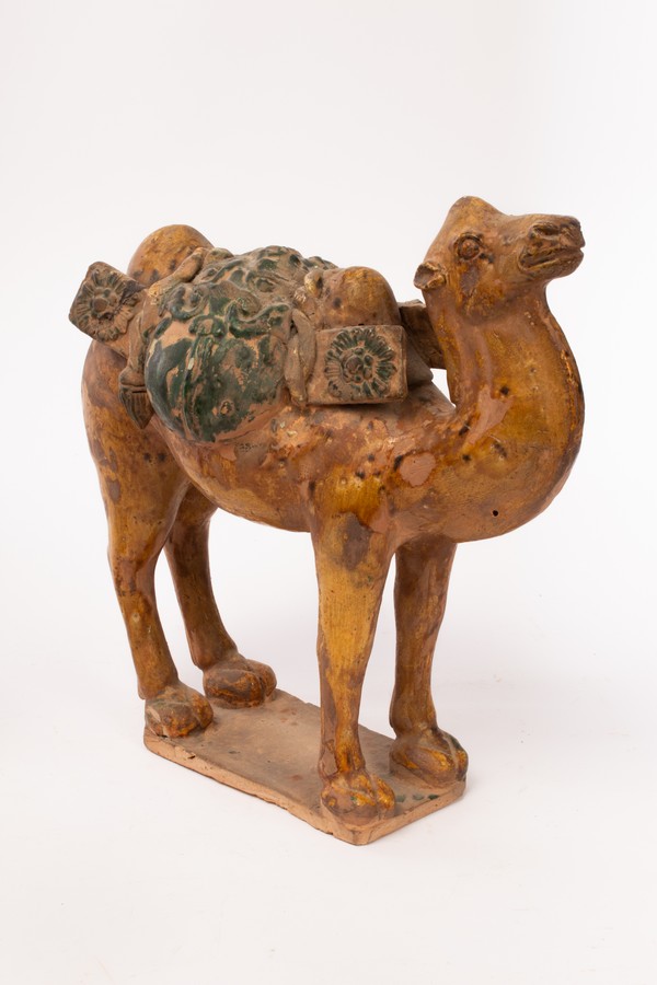 Two Chinese Tangsancai terracotta animals, one horse, 28cm high and one camel, 31cm high, - Image 2 of 12