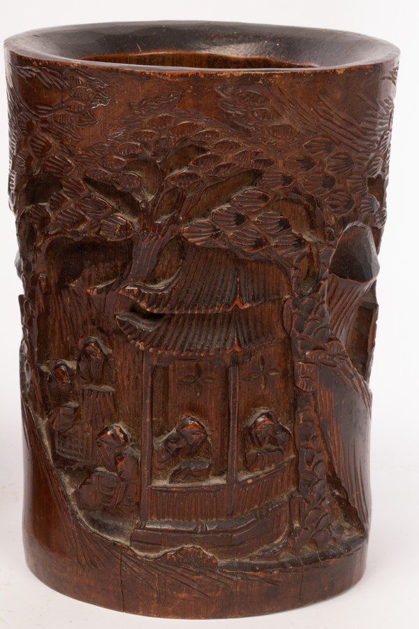 Two Chinese bamboo brush pots, late 19th/early 20th century, - Image 3 of 6