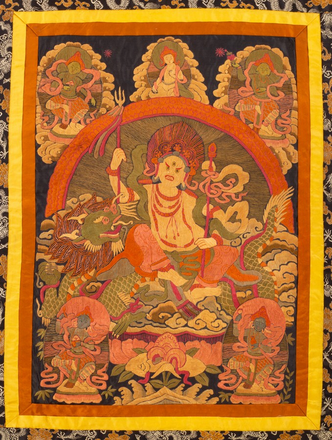 Four Tibetan Buddhisam Tangka, 19th/20th Century, the larger two 70cm x 52cm, the smaller two 52. - Image 5 of 8