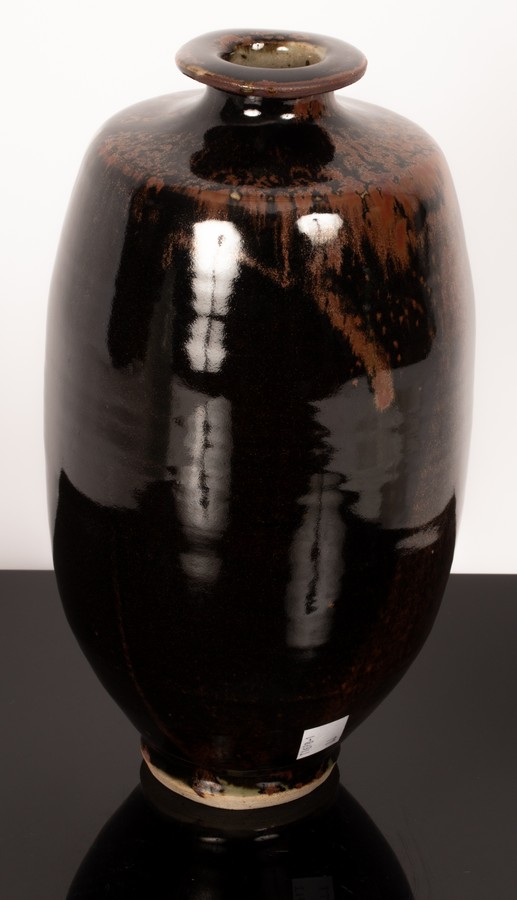 Jim Malone (born 1946), a stoneware vase, footed ovoid vessel with flared lip, tenmoku glaze, - Image 2 of 4