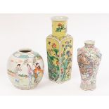 Three Chinese porcelain vases, late Qing, 19th-20th Century,