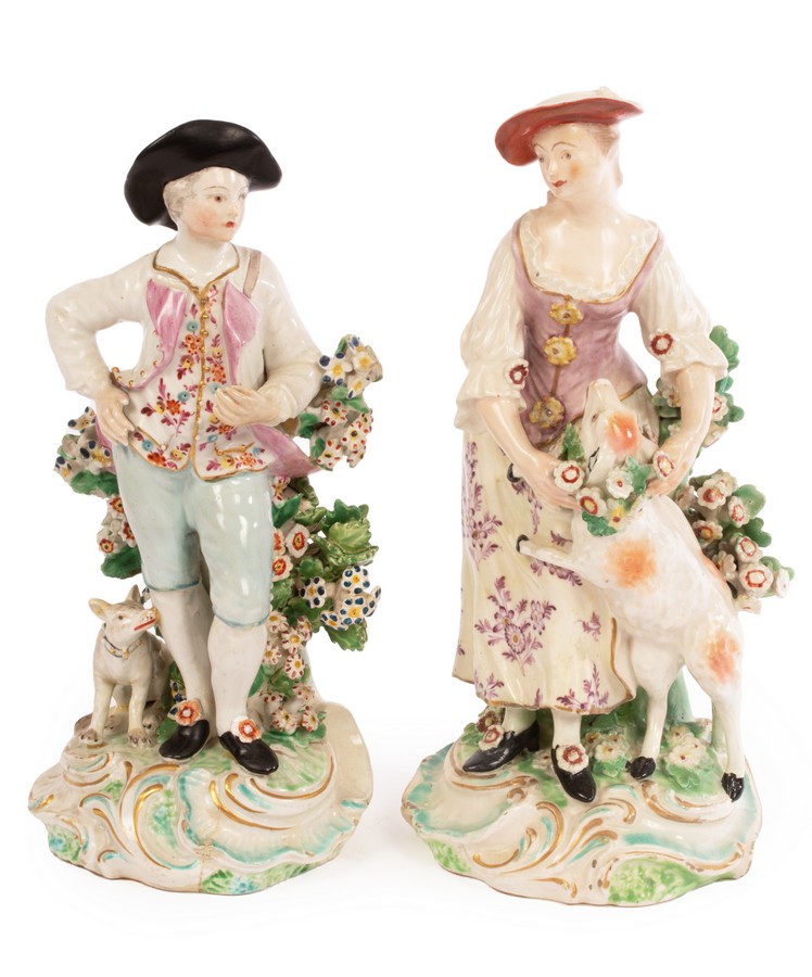 Two Derby figures of a shepherd and shepherdess, circa 1775, with bocage,