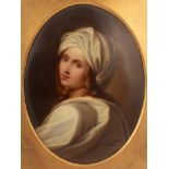 An oval porcelain plaque after Guido Reni depicting a portrait of Beatrice Cenci,