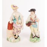 A matched pair of Derby figures of a boy and girl gardeners,