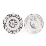 Two English Delftware plates, mid 18th Century, one probably Liverpool,