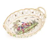 A Worcester oval basket, painted to the centre with fancy birds,