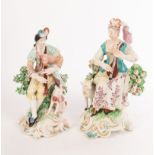 A matched pair of Derby figures of shepherd and shepherdess musicians, no.