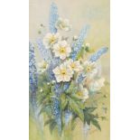 Walter Harold Austin (1891-1971): Delphiniums, dahlia and other flowers in a vase, watercolour,
