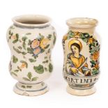 Two Italian Maiolica albarelli, 18th Century, the first Castelli or Naples,