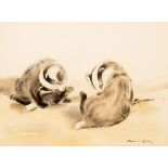 Eileen Alice Soper (1905-1990)/Badger Cubs Grooming/a fine naturalist study of two badgers/signed,