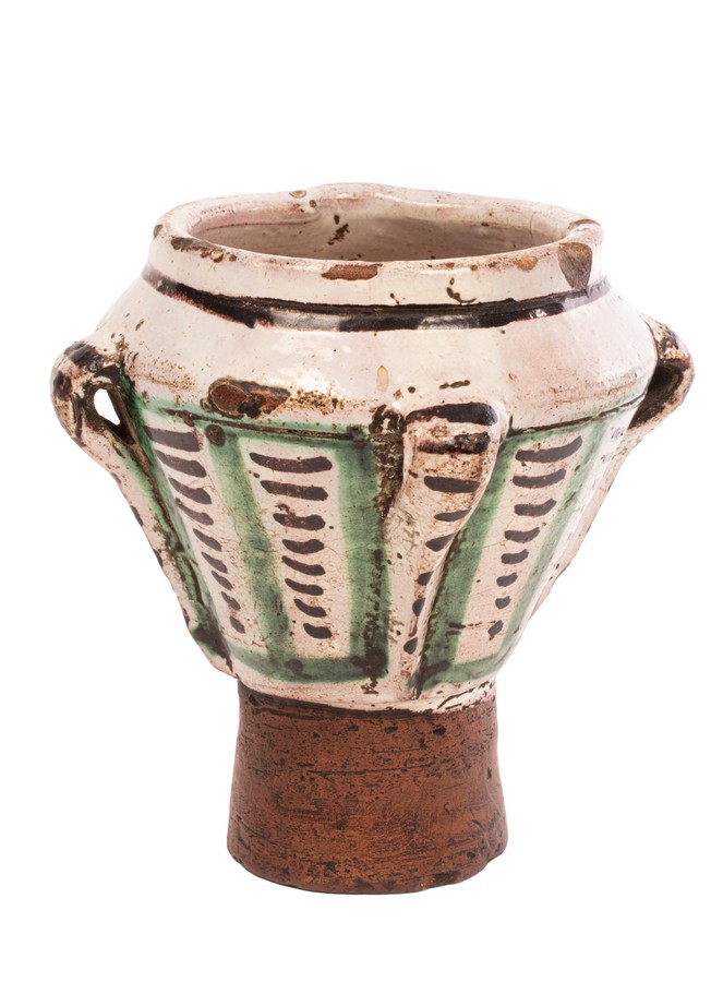 An early Spanish pottery Mortar, from Teruel in Aragon, 17th Century,