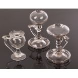 Three lacemaker's lamps, each with well and loop carrying handle,
