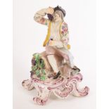 A Bow figure emblematic of Autumn, modelled seated on a basket of grapes,