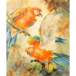 William E Powell (1878-1955): 'Discord' a superb large watercolour of two scarlet macaws,