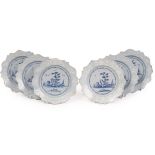 A rare set of six English Delftware plates, Bristol, circa 1755,