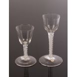 An 18th Century wine glass and dram glass,