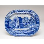 An early 19th Century blue and white printed tree and well meat plate,