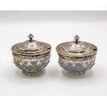 A pair of George III silver lidded cut glass bowls, Robert Garrard I, London 1805,