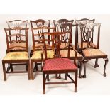 Nine various dining chairs with pierced upright splats,