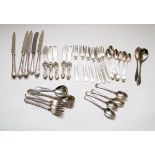 A set of six Danish silver desert forks, other Danish, Continental and English flatware,