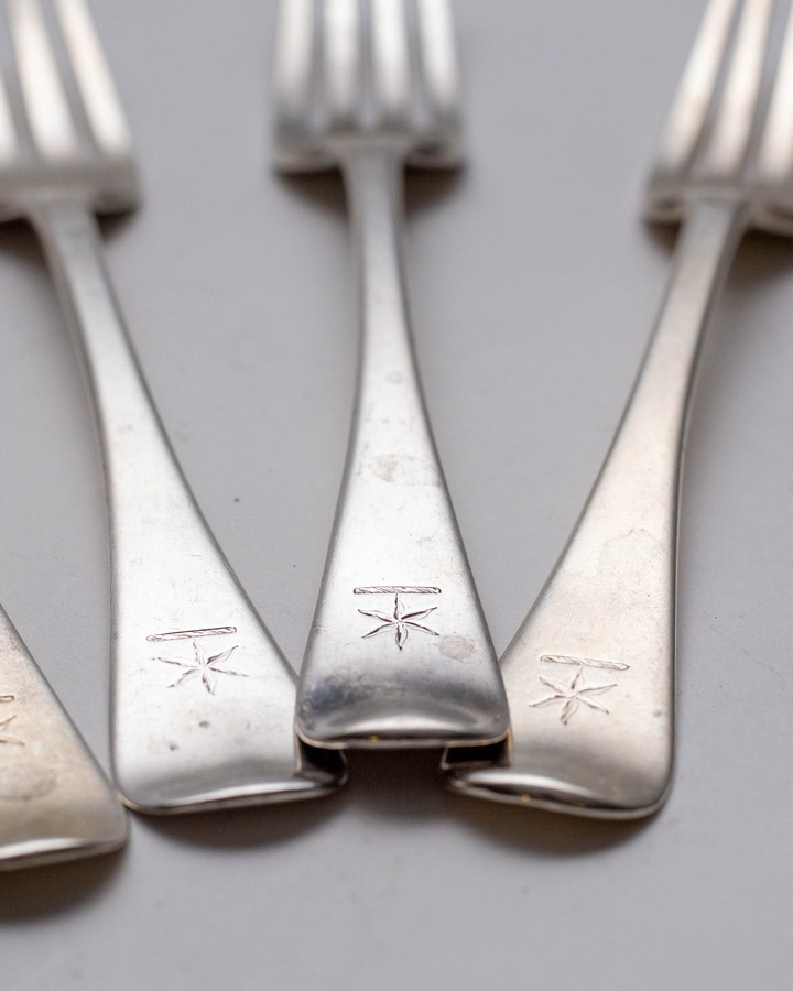 A matched set of seven silver forks, various makers, mid 19th Century, - Image 2 of 2