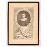 After Jacobus Houbraken (1698-1790)/Milton/and three other black and white engravings, 37cm x 27.