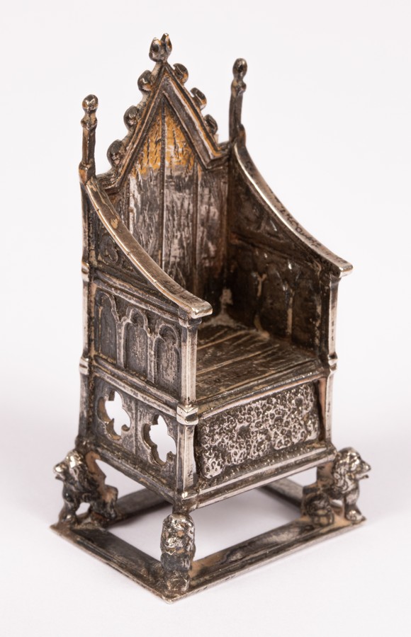 An Edwardian silver model of the Coronation Chair, - Image 2 of 4