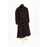A Naval court coat of navy wool and red linen lining with brass buttons bearing the motto 'Honi