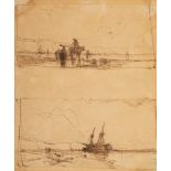 Circle of Richard Parkes Bonington/Beached Fishing Boats/Shore Scene/two pen and ink drawings from