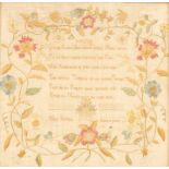 A 19th Century sampler by Mary Shippam, with a poem 'Young', "Mary Shippam Aged 11 Years",