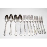 A closely matched part set of German silver flatware, 800 standard, circa 1910, monogrammed MT,