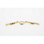 A sapphire and diamond bar brooch, set in 18ct yellow gold,