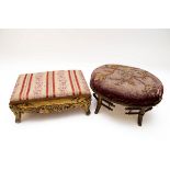 A rectangular giltwood stool with upholstered top,