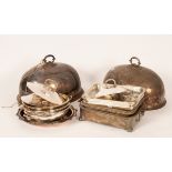 Two plated dish covers with handles, 41cm wide,