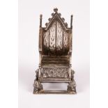 An Edwardian silver model of the Coronation Chair,