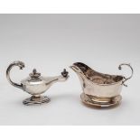 A silver mounted Aladdin lamp table cigar lighter, makers marks worn, Birmingham 1925, 10cm high,