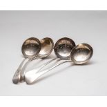 A set of four George III silver ladles, Peter & Ann Bateman, London 1794, crested handles,