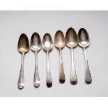 Four assorted silver spoons, marks worn, late 18th Century,