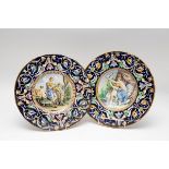 A pair of Italian majolica chargers, 17th Century style, possibly Cantagalli,