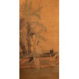 Jiao Bingzhen (active 1689-1726)/A Noble Lady Painting in a Garden/signed/a traditional Chinese ink
