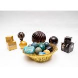 A collection of hardstone geometric balls and cubes and other stones CONDITION REPORT:
