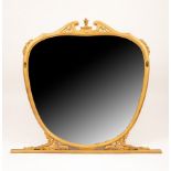 A giltwood cartouche-shaped wall mirror with urn acanthus scroll surmount,