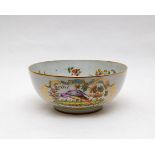 A Samson bowl, the exterior with reserves of birds, the interior with floral sprays and bouquets,