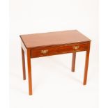 A George III style mahogany side table, with frieze drawer and chamfered square legs, 88cm wide,