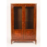 A 19th Century French Kingwood cabinet with marble top and open brass grille panels,