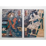 Kuniaki (19th Century) Two Japanese woodblock prints, a diptych,